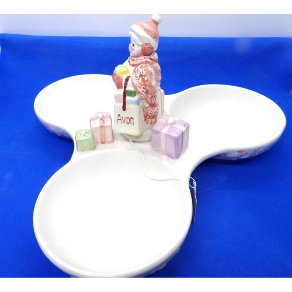 vtg. Avon Christmas Snow Lady Ceramic 3 Part Candy Nut Dish 2nd. Series New - Picture 2 of 5